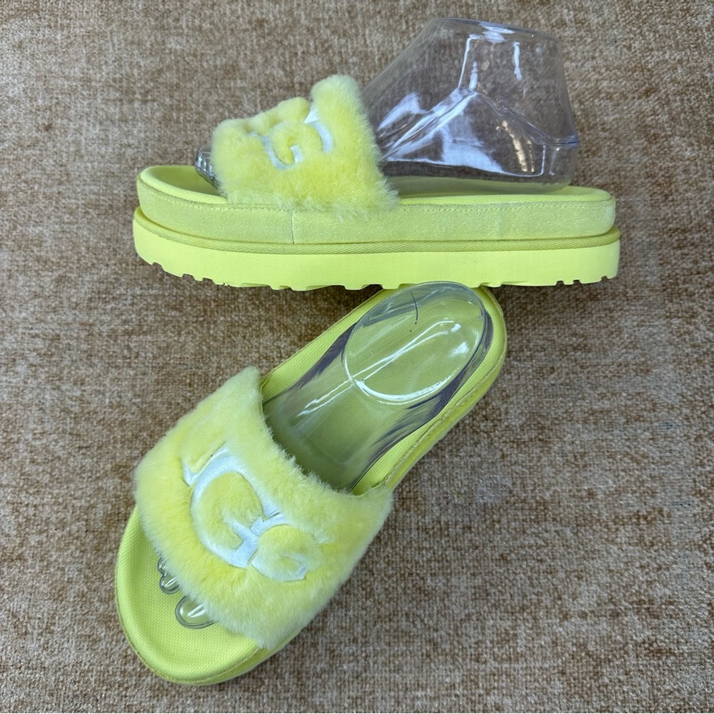 UGG Latin Fur Margarita Yellow Slides/Sandals Women’s Size 8